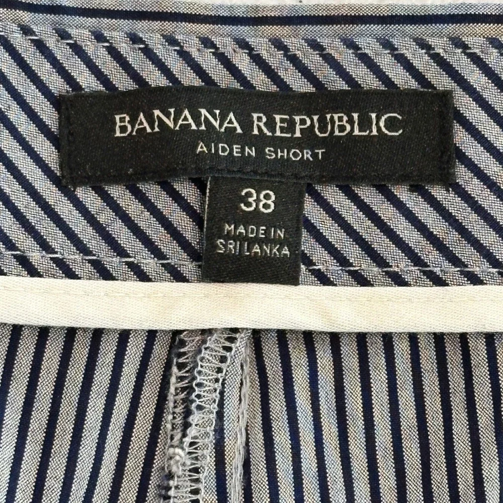 Banana Republic Aiden Chino Shorts Mens 38 Navy Blue Gray Striped Cotton‎ Casual